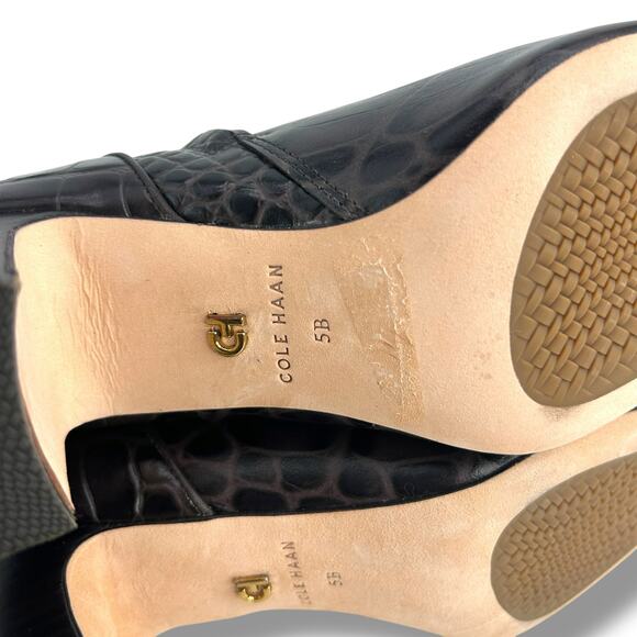 Cole Haan Gemma Dress Booties Dark Chocolate Crocodile Size 5 Square Anle Boot - Picture 15 of 15